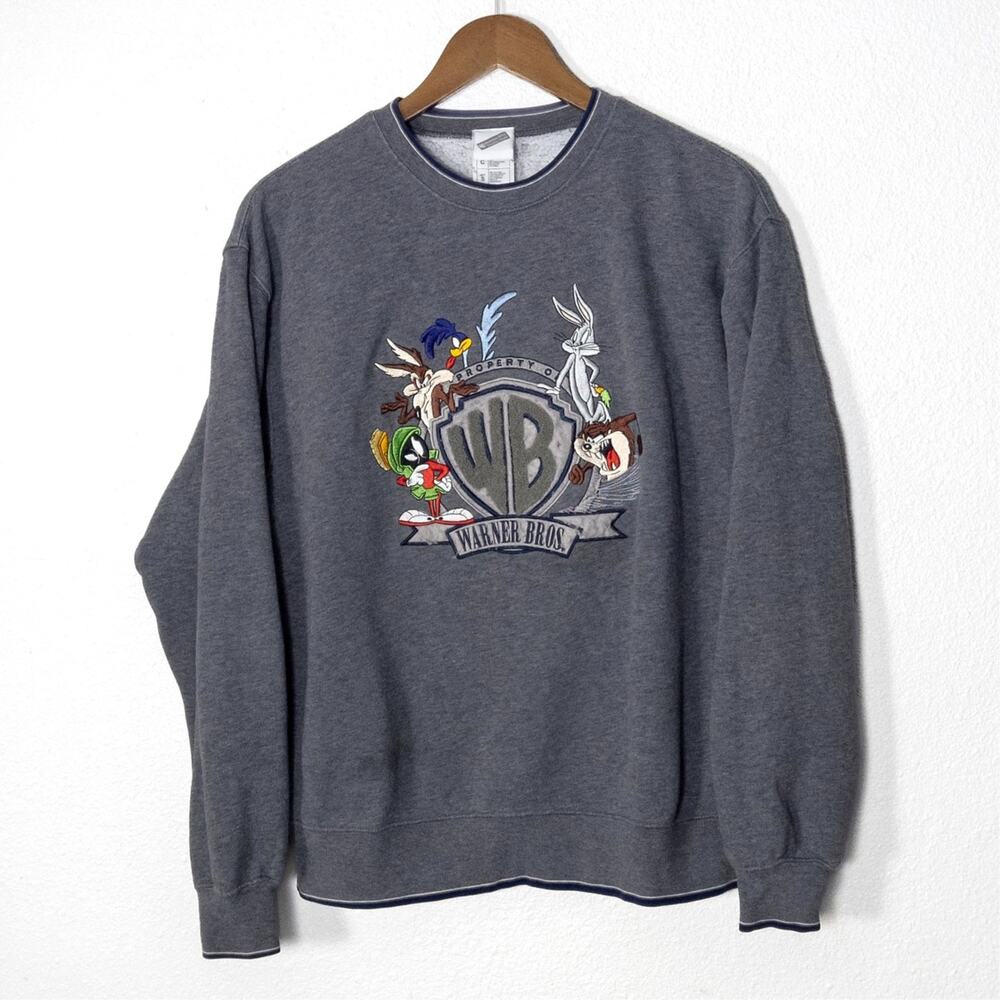 Warner Bros Sweatshirt Size S Gray Cartoon Graphic Crewneck Pullover